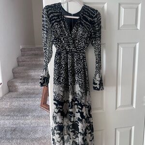 All Saints Black and White Long Sleeve Dress